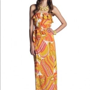 Trina Turk Banana BR Silk Summer Maxi 0 Petite